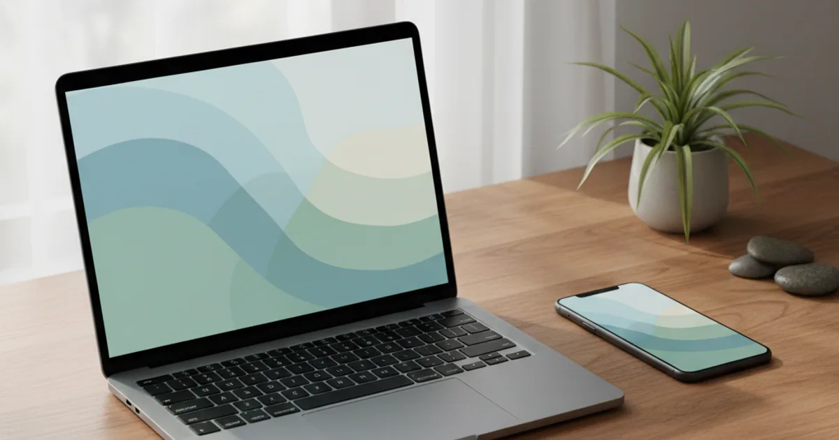 A phone settings screen with toggles, held in a calm daylit room with a notebook nearby