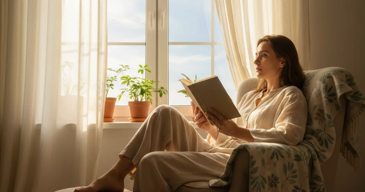 A person standing in a kitchen waiting for a kettle, looking out the window instead of at a phone.
