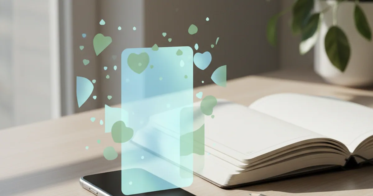 A phone lying face-down on a clean desk beside a plain journal, lit by soft window light.
