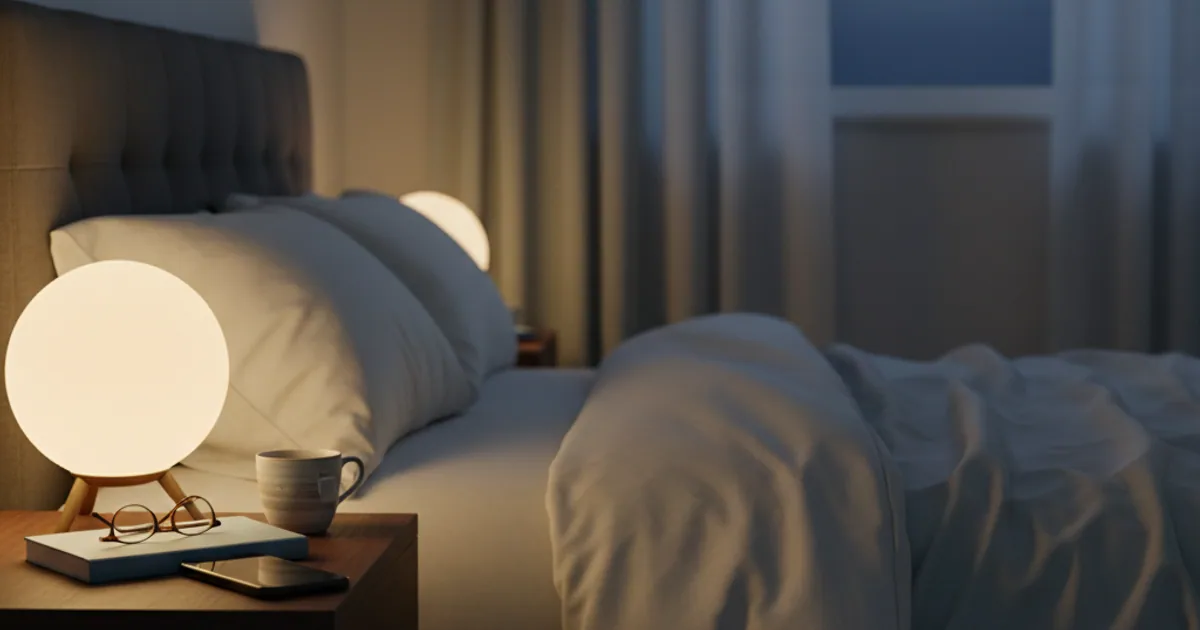 A bedside scene with a paperback, a small notebook and pen, and warm lamplight, the phone nowhere in sight.