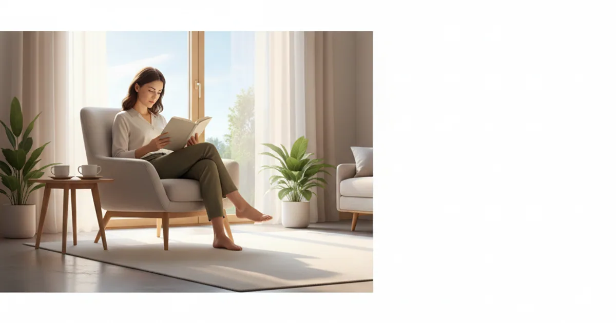 A person reading by a sunlit window, phone nowhere in sight, calm and focused